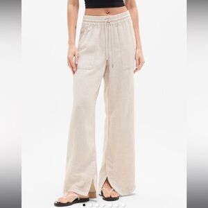 Wide Leg Drawstring Lounge Pants in Beige